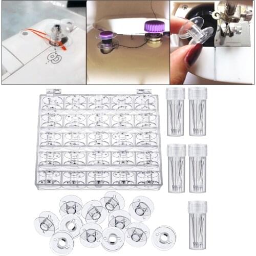 30Pcs Plastic Sewing Machine Bobbins with Needles for Domestic Shengjia