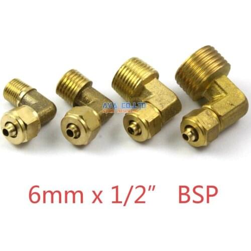 5 Pieces 6mm x 1/2" BSP Brass Elbow Pneumatic Pipe Hose Quick Coupler Connector Coupling Fitting