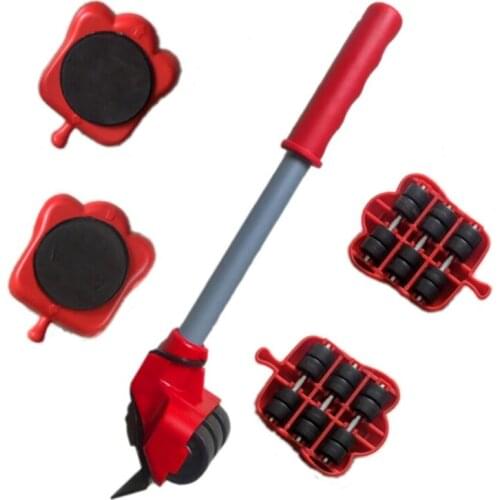 5Pcs Furniture Mover Tool Set Heavy Stuffs Transport Lifter Wheeled Mover Roller with Wheel Bar Moving Hand Device