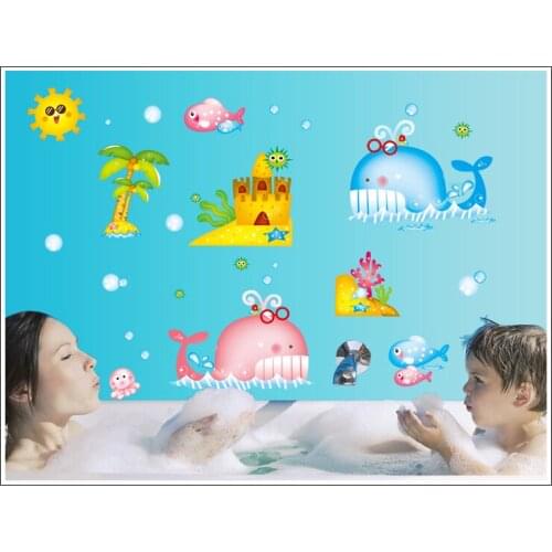 Free Shipping ZY9110 1pcs Hot130*110 cm Removable Wall Stickers cute whale bathroom nursery home decor decals Pvc Stickers