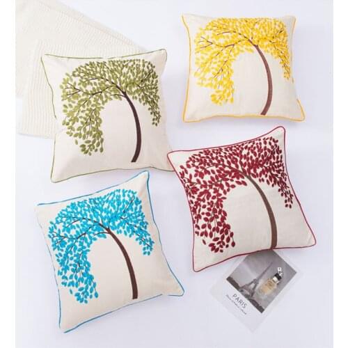 Embroidered Canvas Hugging Pillowcase Home Decoration SuppliesEmbroidered Tree Series Sofa Cushion Cover