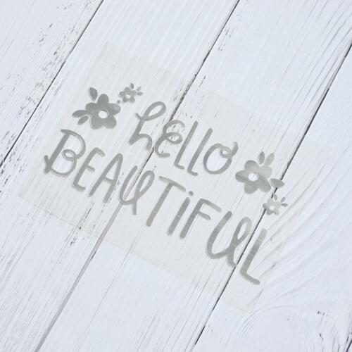 Happymems 1Pcs Different Size Flowers Patches Silver Foil Hello Beautiful Iron On Clothes Decoration Iron On Patches