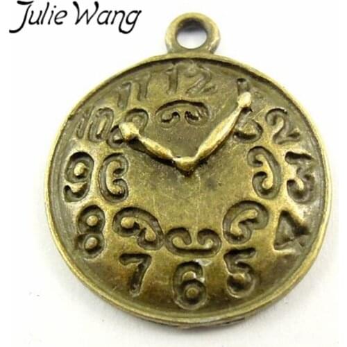 JulieWang 40pcs/pack Zinc Alloy Ancient Bronze Clock Model Pendant Jewelry Accessories Retro Nostalgic Style Pocket Watch Gift