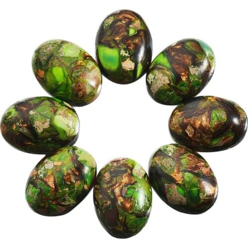 1Lot (5Pc) Green & Brown Sea Sediment Jasper Oval Stone Cabochons Flatback Semi-precious CAB for Jewelry Making,18x25mm