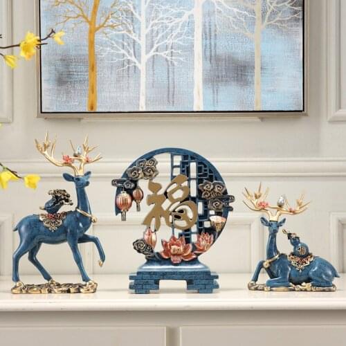 Chinese Table Figurines Animal Luck Resin Room Creativity Modern Figurines Luxury Deer Ozdoby Do Pokoju Home Decoration DM50GT