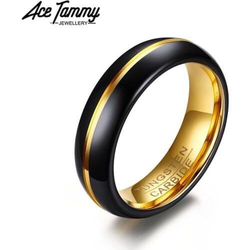 6MM IP Gold Tungsten Ring Black Wedding Engagement Rings Promise Couple Rings for Women Men Gift Jewelry Accessories