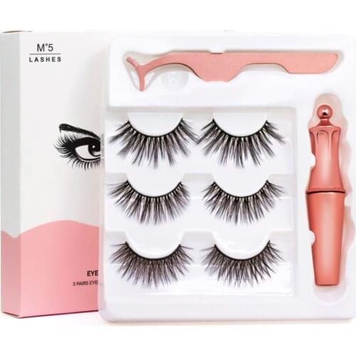 New Magnetic False Eyelashes, Three Pairs of False Eyelashes Set, Magnetic Eyeliner, Eyelash Clip Set Mink Eyelashes