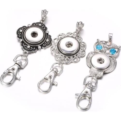 Mrs Win Snap Jewelry Beautiful Gold Snap Key Chains Crystal 18MM Snap Keychains Lanyard Keyring for Women Female