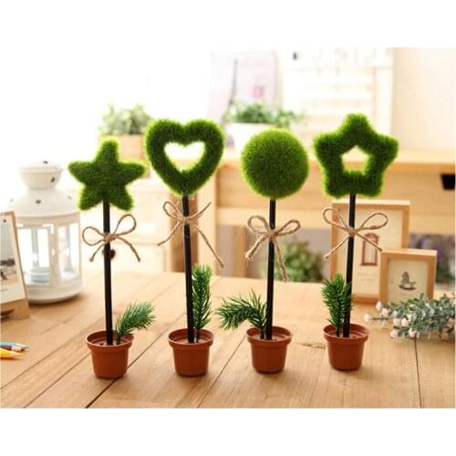 Plant Pot Desktop Ballpoint Pen 0.7mm Refill, Blue Ink, Green Garden Decoration Ballpoint Pen Creative Stationery Supplies