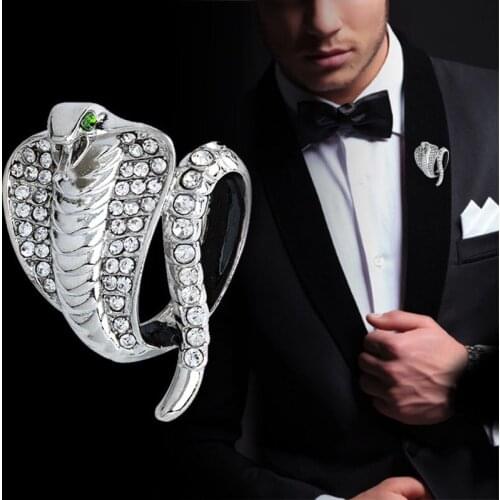 New Personality Metal Brooch Pins Rhinestone Cobra Snake Lapel Pins Suit Shuit Badge Brooches Luxury Jewelry for Men Accessories