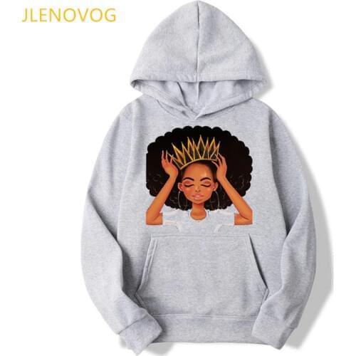 African american black girls magic print gray hoodies women autumn winter clothes melanin poppin oversized hoodie swearshirt top