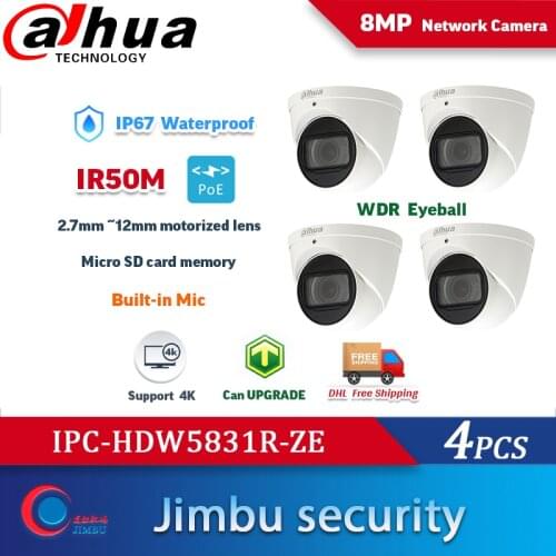 Original Dahua IPC-HDW5831R-ZE 8MP POE H.265 IP67 IR 50m Dome IP Camera IPC-HDW5831R-ZE 4PCS/lot Network Camera with logo