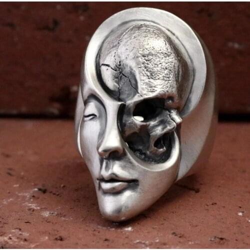 Secret Boy Creative Yin Yang Skull Design Willful Hidden Ring Mens Motorcycle Ring Punk Style Gothic Party Anniversary Jewelry