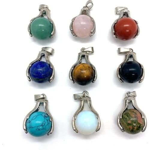 Natural Stone Necklace Pendant Holding Ball Tiger Eye Powder Crystal Malachite Lapis Lazuli Gold Sandstone DIY Jewelry Making