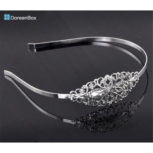 Doreen Box hot- 5PCs Silver color Filigree Flower Headbands Hair Band 38cm long, 4.7mm wide (B20784)