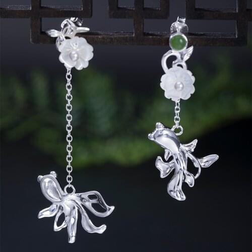 Volta Van 925 Sterling Silver Drop Earrings Pendientes Plata Fine Jewelry 2021 New Goldfish Shell Flower Concise Design Earrings