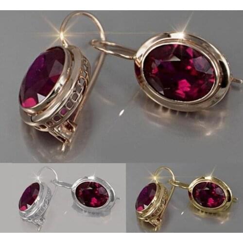 Red Crystal Zircon Stone Round Earrings Drop Earrings Statement Wedding Clip For Women Jewelry Ear Dropshipping C5S3