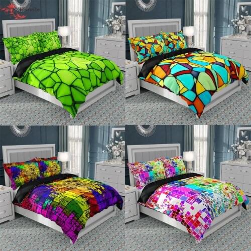 Luxury Euro King Size Bedding Set for Teens Gift Colorful Block Comforter Cloth Geometric Duvet Cover Adult Nordic Bed Cover Set