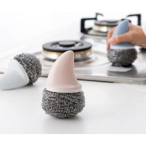 50Pcs/Lot Shark Style Handle Stainless Steel Wire Ball Kitchen Scourer Brush Pot Dish Bowl Pot Brush Household Cleaning