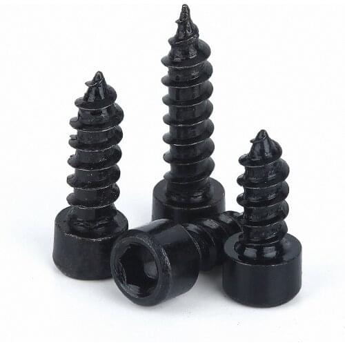 20/60Pcs Grade 8.8 Carbon Steel With Black Hex Socket Cap Head Self Tapping Screw M2 M2.6 M3 M3.5 M4 M5 M6 Wood Screw