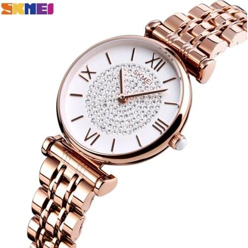 SKMEI Stylish Elegant Design Women Watch Rhinestone Inlay Ladies Quartz Wristwatches Female Watches Clock relogio feminino 1533