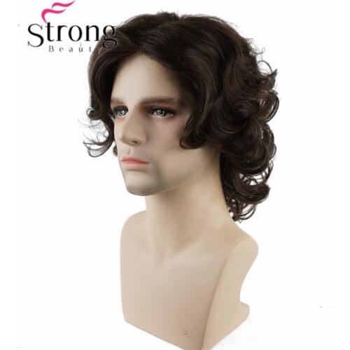 StrongBeauty Brown Mens' Medium Wig Curly Synthetic Hair Wigs