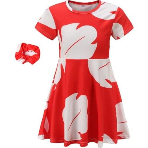 Halloween Hawaiian Skater A Line Dress For Kid Lilo Cosplay Dress Party Flare Froal Baby Girls One-piece Dress With Hair Ring