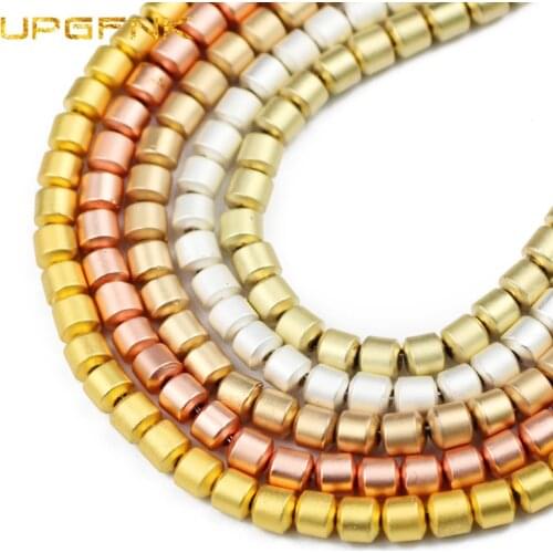 UPGFNK Matte Cylinder Gold Black Hematite Natural Stone 5X5mm Round Loose Spacer Beads for Jewelry Making Diy Necklace Bracelet