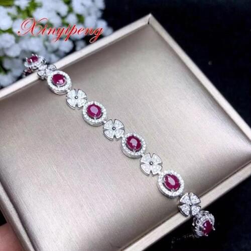 Xin yi peng 925 silver inlaid natural ruby bracelet Women bracelet fashion boutique