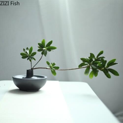 Japanese Flower Arrangement Vase Flower Hydroponics Creative Ceramic Zen Retro Black and White Decoration Flower Vase Decoration