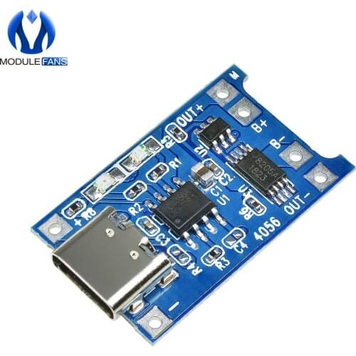100PCS 5V 1A 18650 Lithium Battery Charger TP4056 Type-c USB Module Charging Board With Protection Dual Functions 1A Li-ion