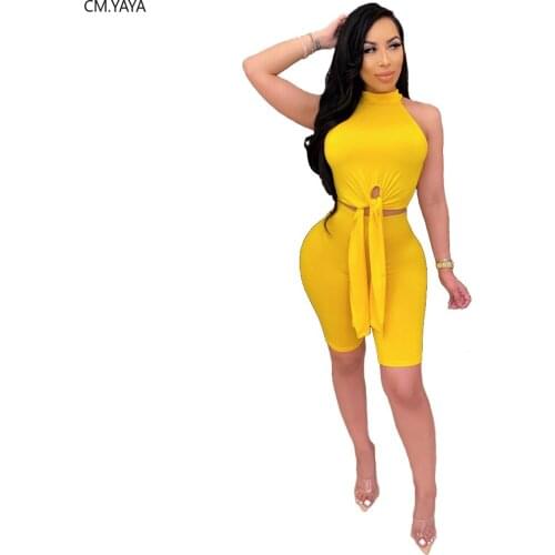 2020 Women Sets Summer Tracksuits Fitness Sleeveless Lace Up O-Neck Tops+Shorts Suit Two Piece Set 2 Pcs Night Outfits GL9302