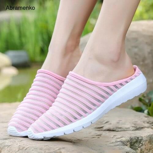 Women Outdoor Sandals Aqua Shoes Muller Shoes 2021 Summer Beach Shoes Black Mesh Sneakers Water Shoes Female Sandals Size 35-40