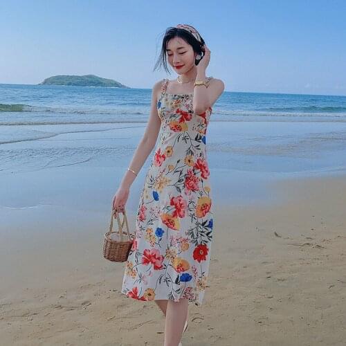 2021 Designer Runway Beach Boho Flower Printed Dresses Summer Women Spaghetti Strap Elegant Party Dress Femme Vestido
