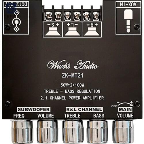 ZK-MT21 TPA3116 2.1 Channel Bluetooth 5.0 Subwoofer Amplifier Board 50WX2+100W Power Audio Stereo Amplifier Board Bass AMP AUX