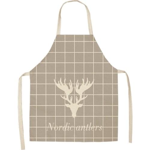 1 Pcs Nordic Antlers Green Plant Kitchen Aprons for Woman Home Cotton Linen Sleeveless Apron Cooking Baking Waist Bib Pinafore