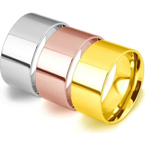 10MM Simple Design Wide Stainless Steel Rings Trendy Rose Gold Silver Color Wedding Bride Ring Jewelry For Women Men