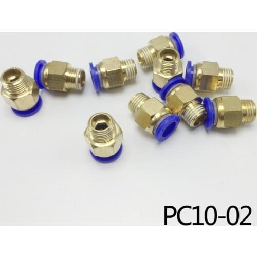 10Pcs/lot PC10-02 Tube 10mm Thread Straight Throught 1/4" Pneumatic Pipe Fitting Tube Connector