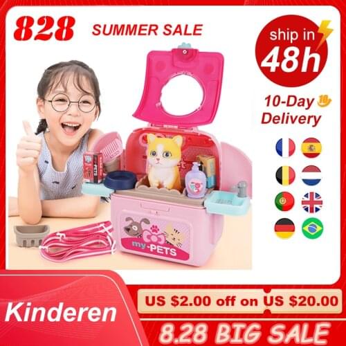 13Pcs Childrens Pet Backpack Play House Toy Simulation Cartoon Cat Dog Deformation Cat And Dog Storage Bag