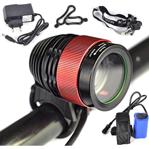 2in1 Bicycle Light HeadLight 2500 LM Zoomable LED HeadLamp Waterproof Front Light 3 Mode With 8.4v 6000mAh Battery & Charger