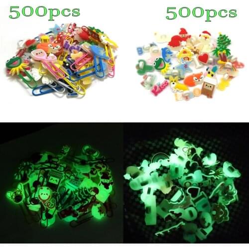 500pcs Each Glowing Bookmarks & Pencil Toppers PVC Material Paper Clips Straw Charm Stationery Pen Cover Page Holder Kids Gift