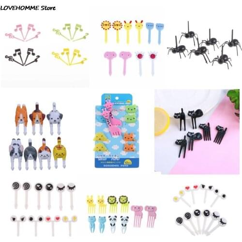 6/10pcs/pack Animal Farm Fruit Fork Mini Cartoon Children Snack Cake Dessert Pick Toothpick Bento Lunches Party Decoration