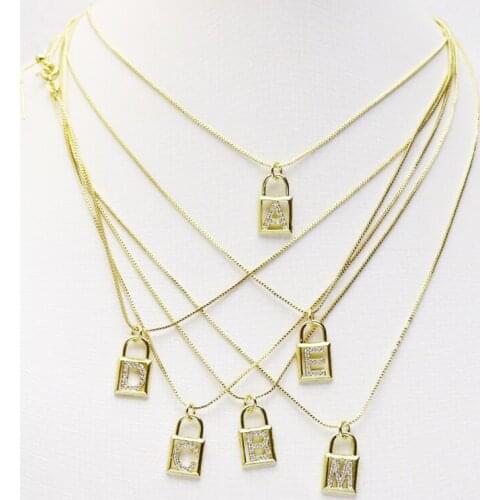 8 Strand letter Lock Pendant necklace for women Alphabet Box chain jewelry accessories necklace handmade Necklace 51392