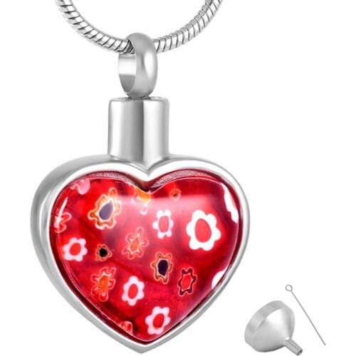 8427 Murano Glass Flower Heart Pendant Urn Necklace Memorial Keepsake Cremation Ashes Jewelry