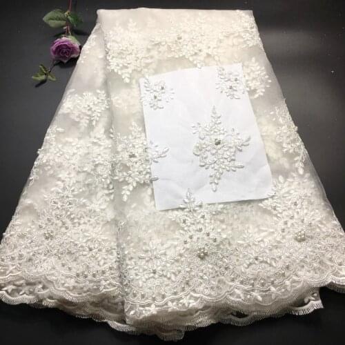 White Latest Nigerian Tulle Lace 2021 French Net Beaded Lace Fabric For Nigerian Wedding Embroidery African Lace Fabric M3341