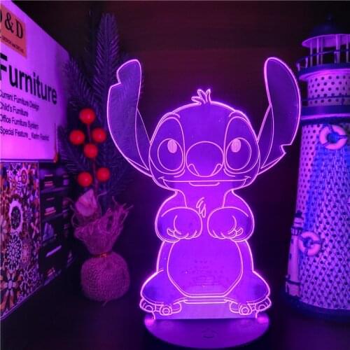 Disney Lilo Stitch Action Anime Figure 3D Led Lighting Toys Set Model Ohana Figma Model Collector Xmas Gift Table Lamp Doll Gift