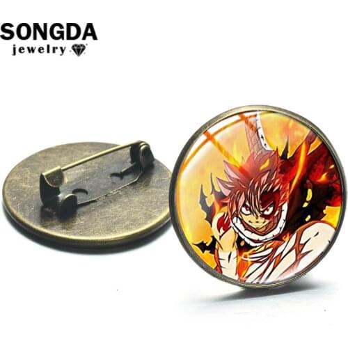 SONGDA Anime Fairy Tail Brooches Otaku Collection Art Poster Glass Dome Lapel Pin Button Cosplay Badges for Bag Scarf Decoration