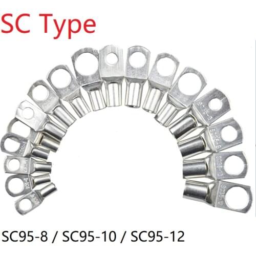 5pcs SC Type Wire Nose Terminal SC95 Bare Copper Battery Block Lugs Hole ID 8mm 10mm 12mm Crimp DTGA Cable End Connector