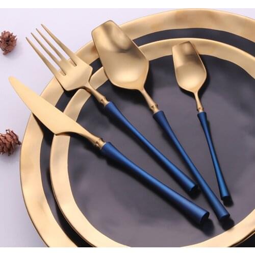 Hot-selling matte blue gold 304 eco-friendly stainless steel table knife fork spoon coffee spoon cutlery set dinnerware