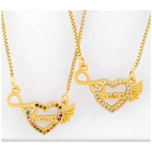 Mama heart multicolor micro pave cz zircon cubic zirconia necklace copper Clavicle gold plated Snake Chain Choker Pendant u45d